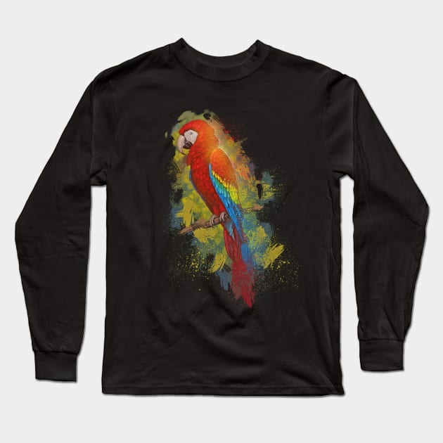 Perched Scarlet Macaw Long Sleeve T-Shirt by Hutchew